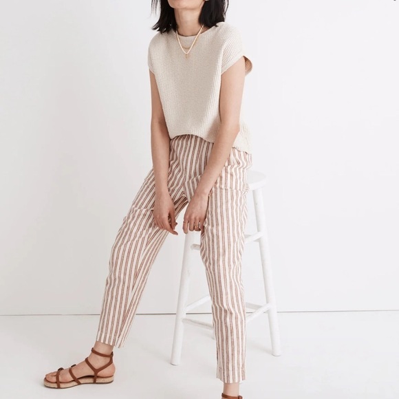 Madewell Pants - Madewell Linen-Cotton Track Trousers Off White Brown Striped Size XL Women’s